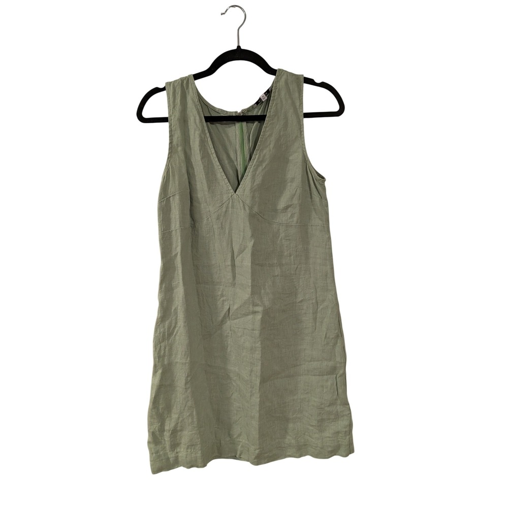 Madewell Linen Mini Dress Womens XS Green V-Neck Sleeveless Shift